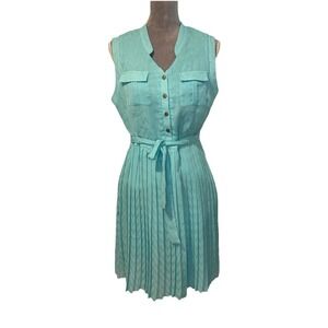 Women's Cremieux Sleeveless Shirt Dress Mint Green Pleated Skirt Lightweight 10